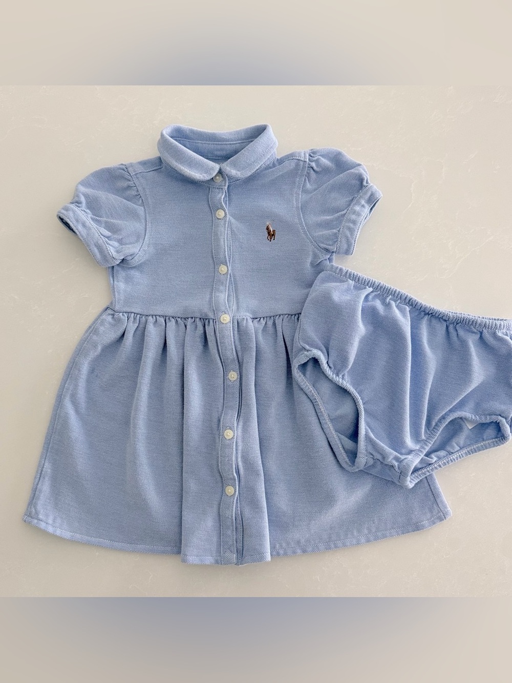 Ralph Lauren Baby Light Blue Polo Dress & Bloomer Set • Size 9M